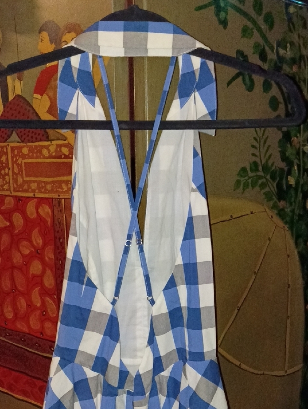 Guess Blue and White Gingham Halter Fit-and-Flare Dress - Picture 6 of 8